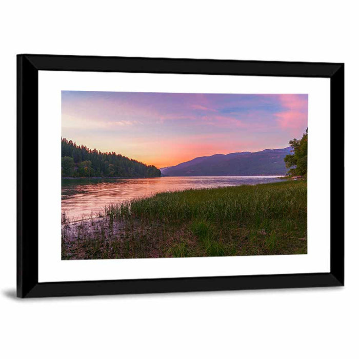 Whitefish Lake Sunset Glow Wall Art as a framed print