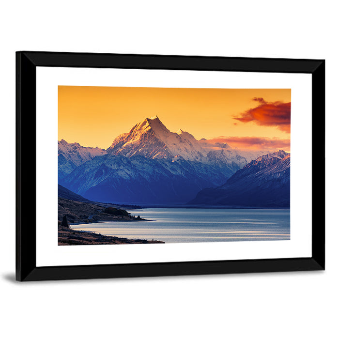 Aoraki Mount Cook Over Lake Pukaki Wall Art as a framed print