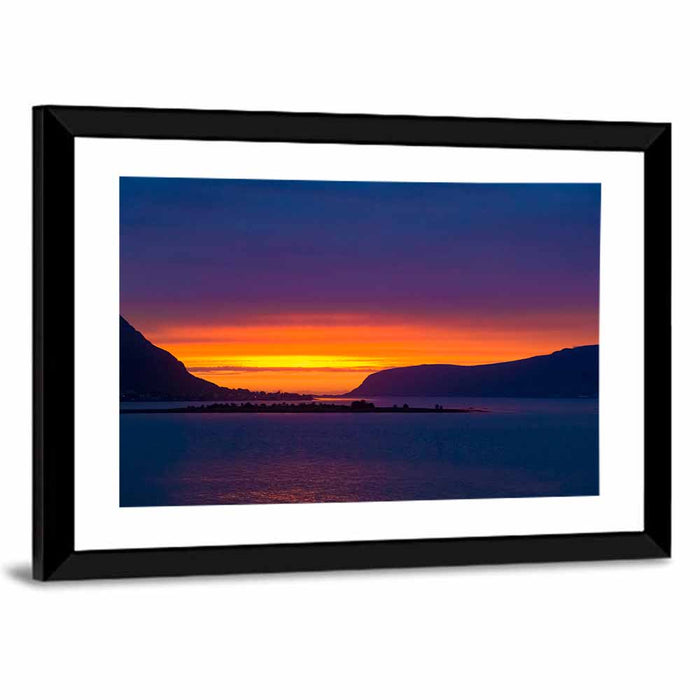 Norwegian Island Sunset Wall Art as a framed print