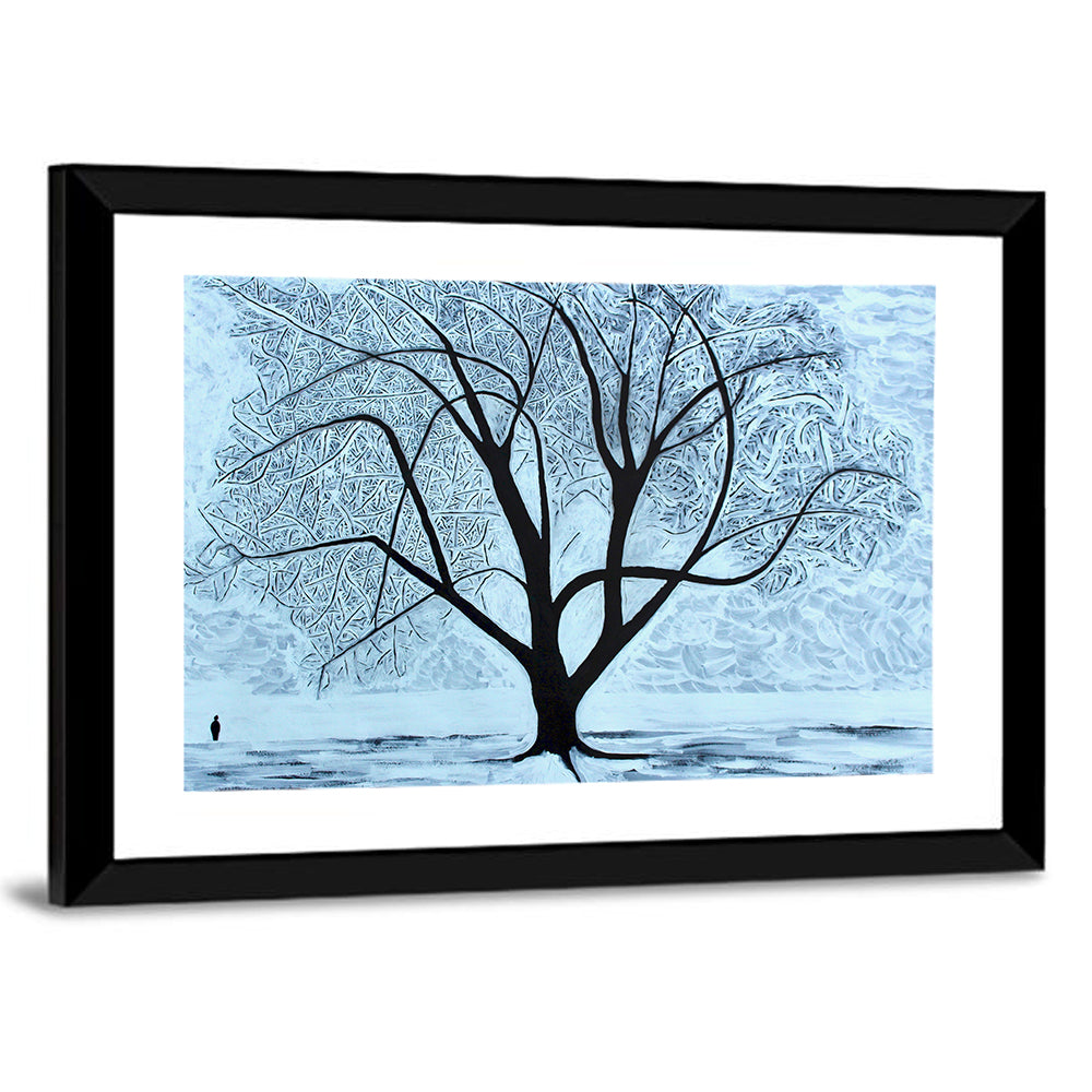Snow Covered Tree Silhouette Wall Art