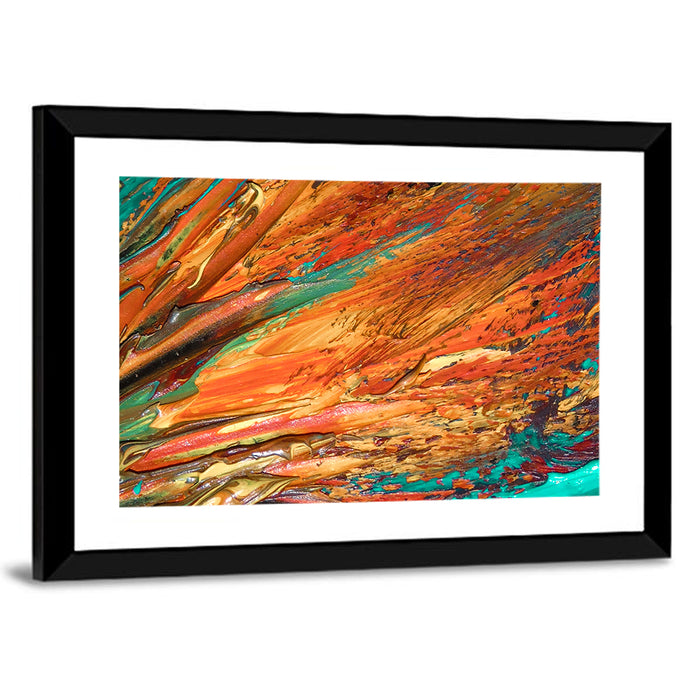 Flowing River Abstract in Orange and Teal Wall Art as a framed print