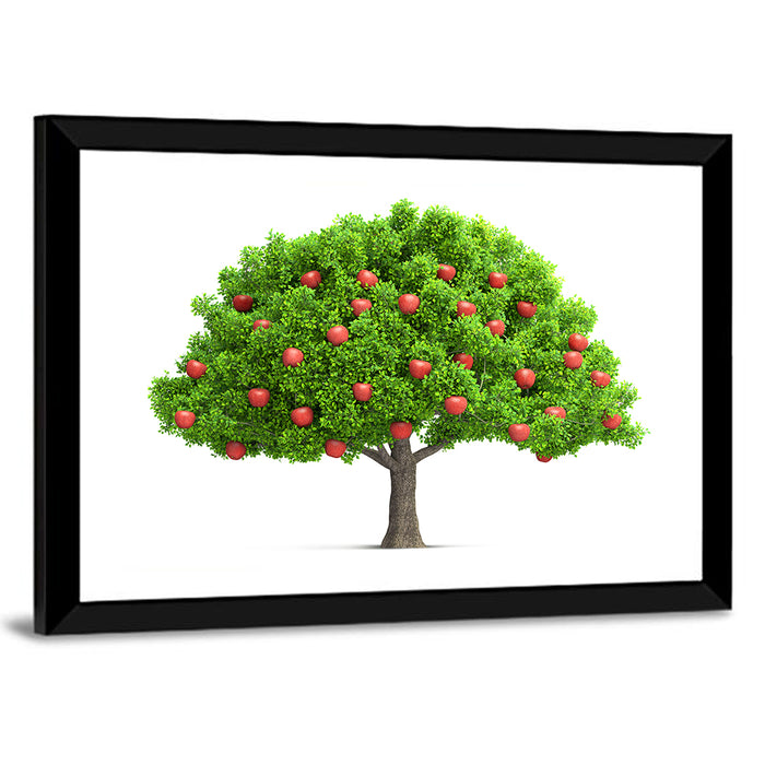 Bright Red Apple Tree Illustration Wall Art as a framed print