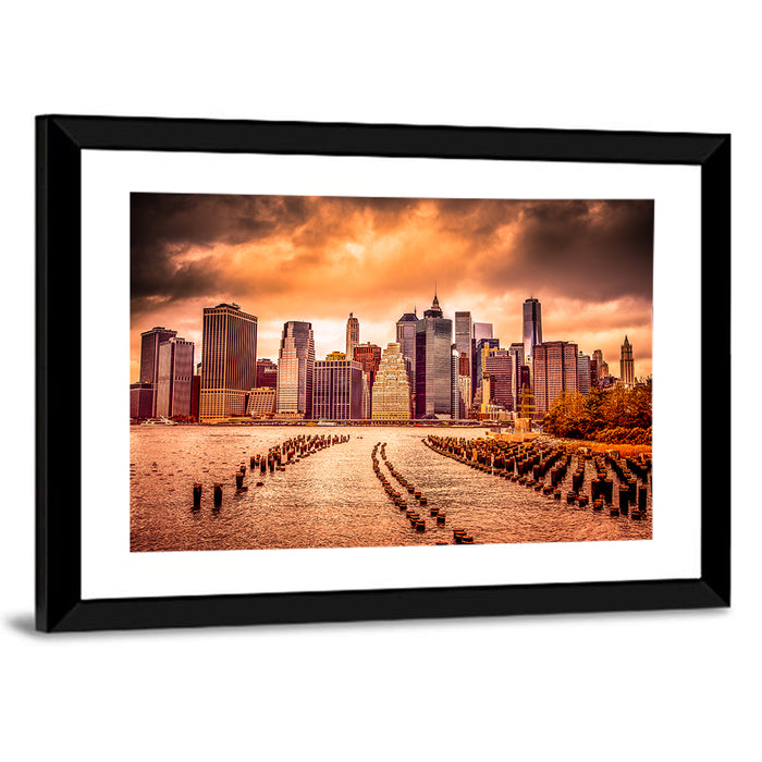 Lower Manhattan Financial District Wall Art as a framed print