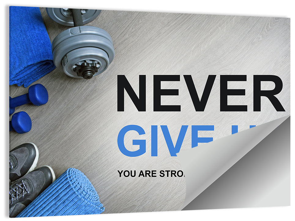Never Give Up Fitness Typography Wall Art