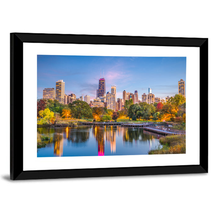 Chicago Skyline at Twilight Wall Art as a framed print