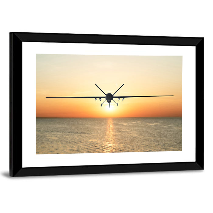 Sunset Surveillance Drone Wall Art as a framed print
