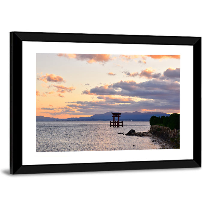 Itsukushima Torii Gate Sunset Wall Art as a framed print