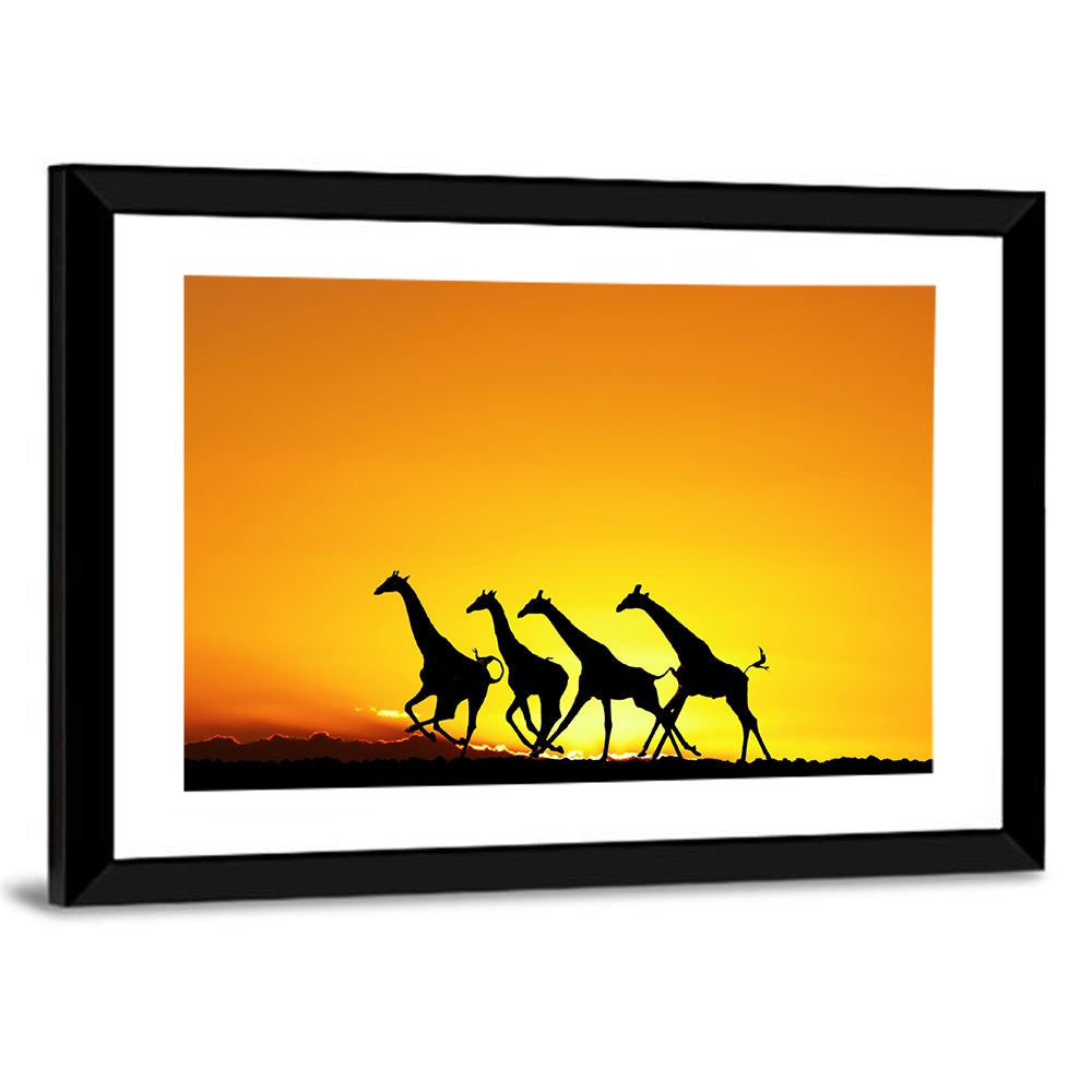 Savanna Giraffes at Sunset Wall Art