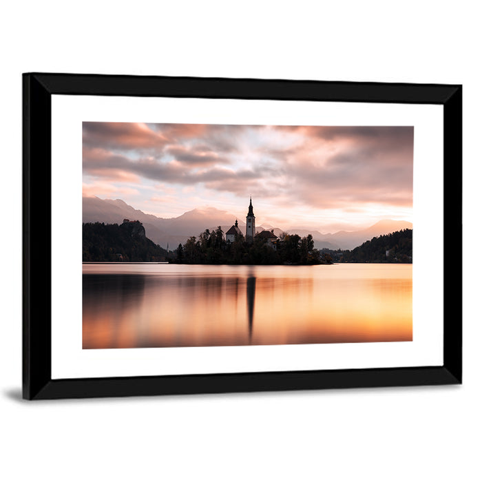 Sunrise Over Bled Island Wall Art as a framed print