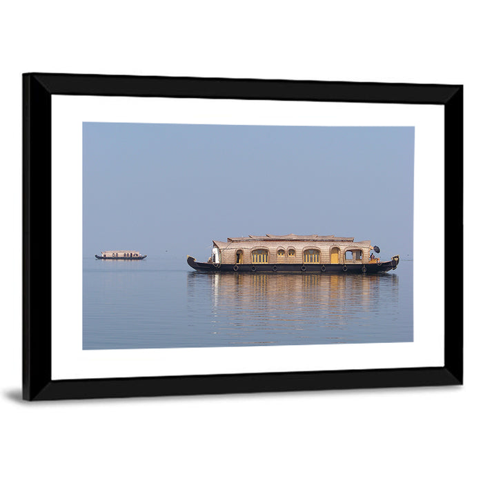 Thatched Houseboat on Vembanad Lake Wall Art as a framed print