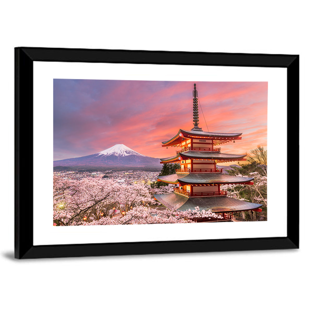 Chureito Pagoda and Mount Fuji at Sunset Wall Art