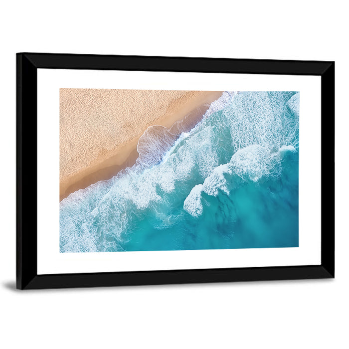Aerial Turquoise Beach Waves Wall Art as a framed print