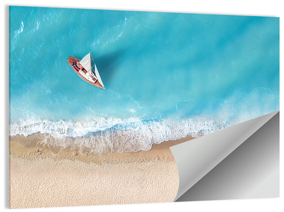 Centered Sailboat Over Turquoise Sea Wall Art
