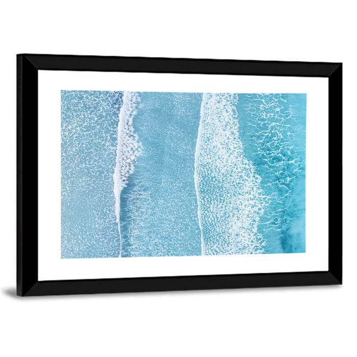 Twin Breaking Waves Over Turquoise Sea Wall Art as a framed print