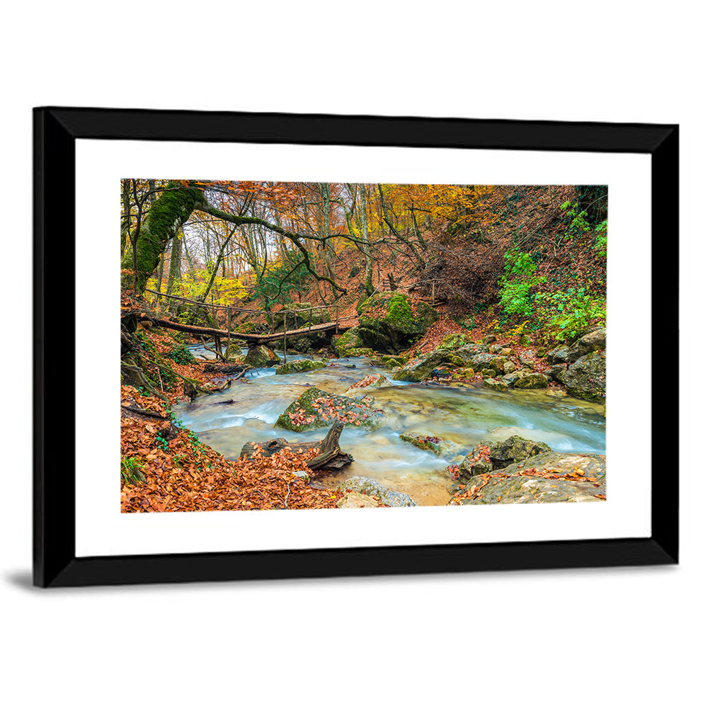 Mossy Footbridge in Autumn Forest Wall Art