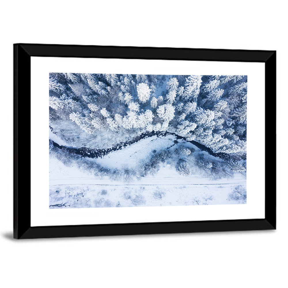 Snowy Forest Stream Wall Art