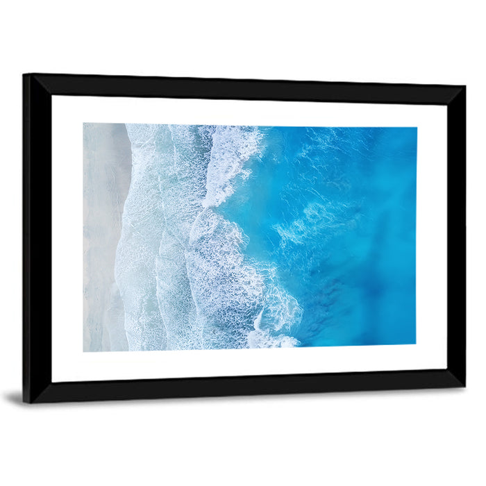 Aerial Turquoise Beach Waves Wall Art as a framed print
