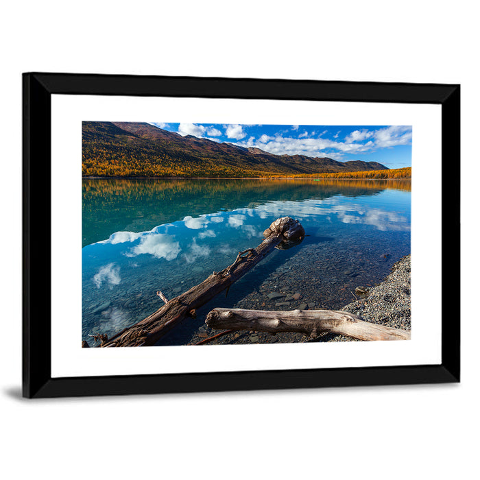 Autumn Driftwood at Eklutna Lake Wall Art as a framed print