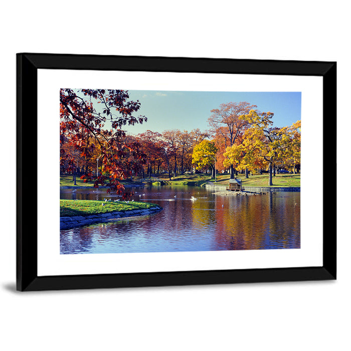 Deering Oaks Autumn Pond Wall Art as a framed print