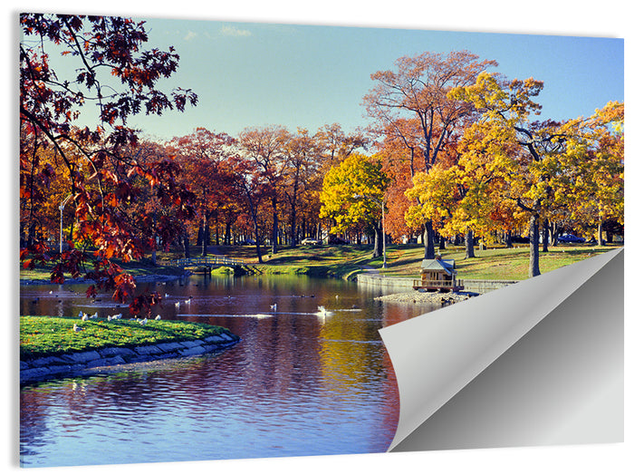 Deering Oaks Autumn Pond Wall Art as a poster print