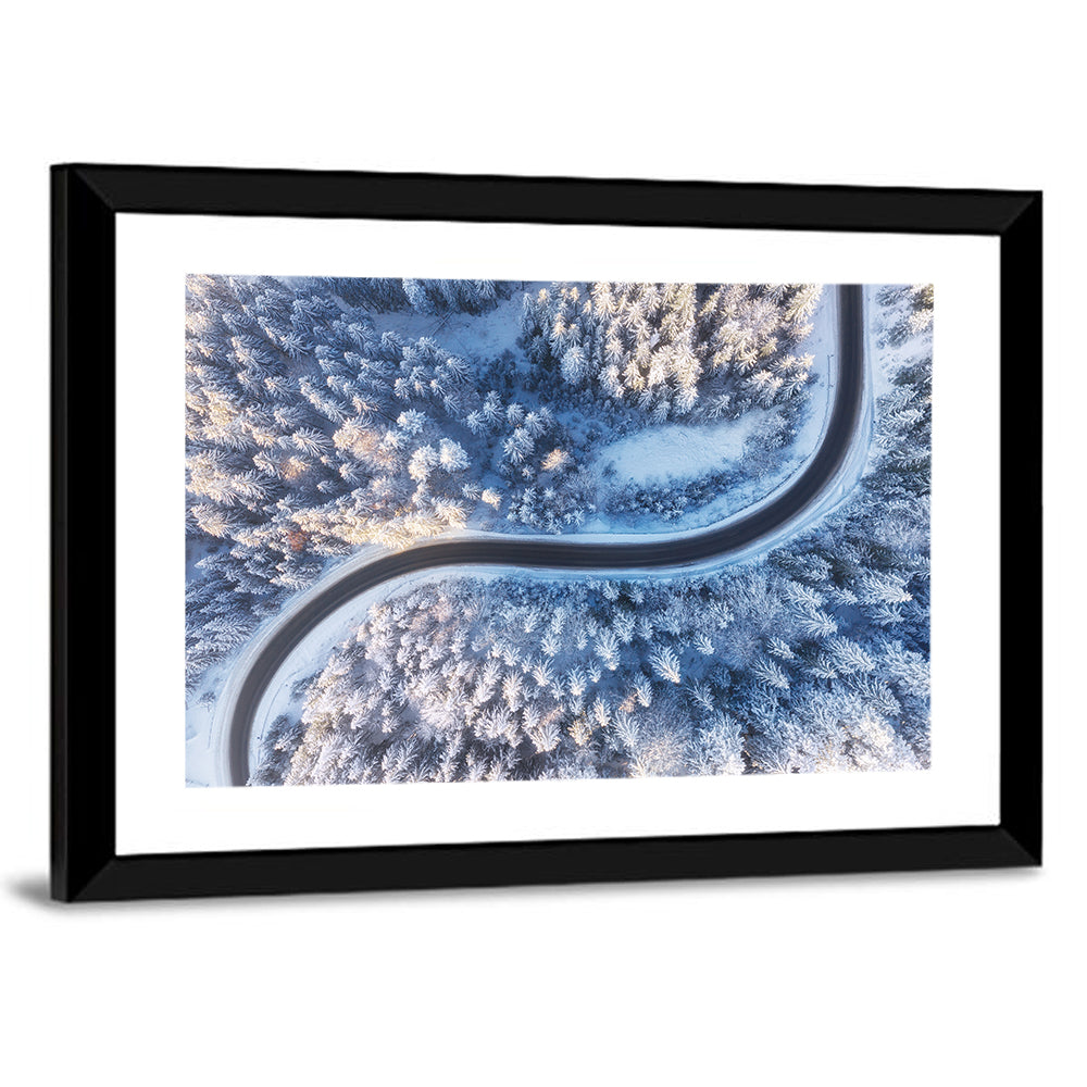 Winding Snow-covered Forest Road Wall Art