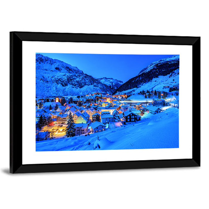 Andermatt Winter Village Wall Art as a framed print