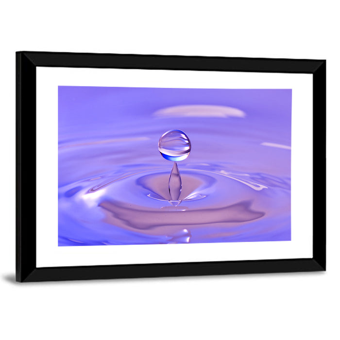 Purple Water Droplet Splash Wall Art as a framed print