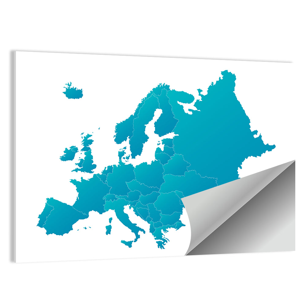 Teal Gradient Europe Map Wall Art