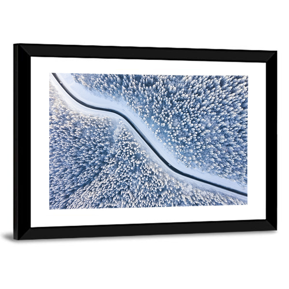 Winding Snowy Forest Road Wall Art