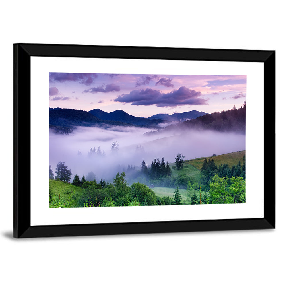 Misty Mountain Valley at Twilight Wall Art