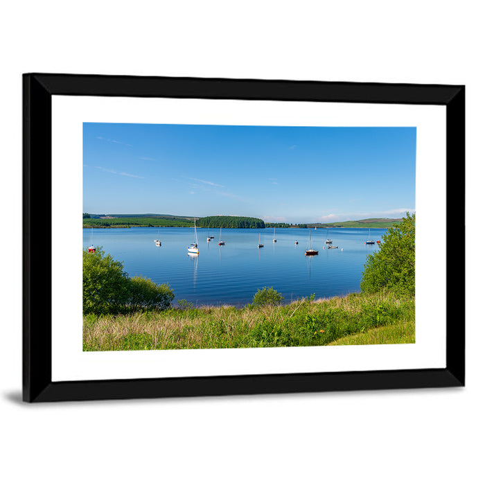 Anchored Sailboats at Llyn Brenig Wall Art as a framed print