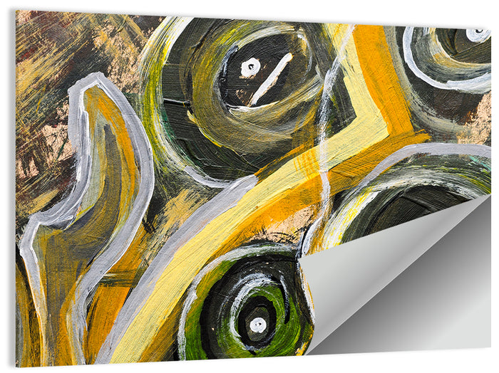 Impasto Swirl Circles in Yellow and Black Wall Art as a poster print