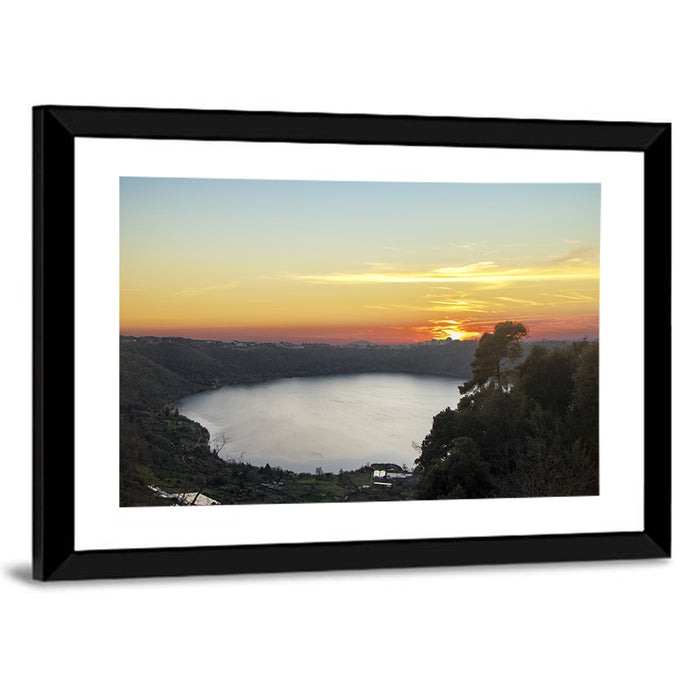 Lake Nemi Golden Sunset Wall Art as a framed print