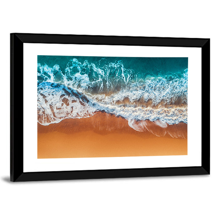 Aerial Beach Waves Wall Art as a framed print