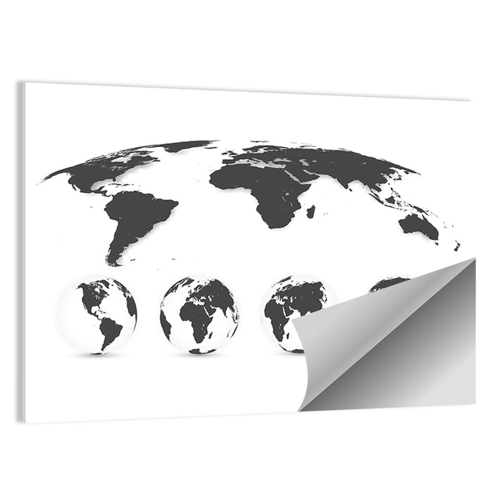 Stylized World Map and Globe Icons Wall Art as a poster print