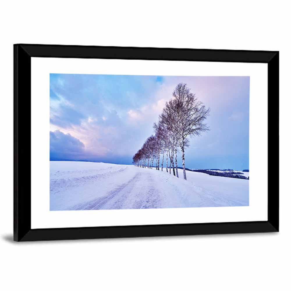 Snowy Birch Road in Hokkaido Wall Art