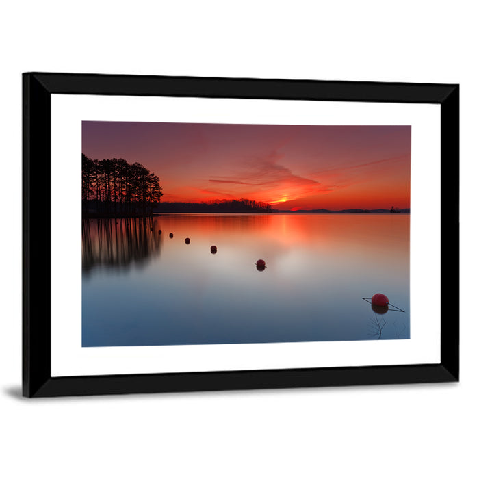 Lake Lanier Buoys at Sunset Wall Art as a framed print