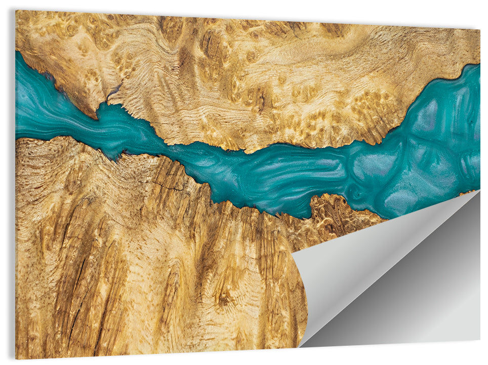 Burled Wood River with Teal Resin Wall Art