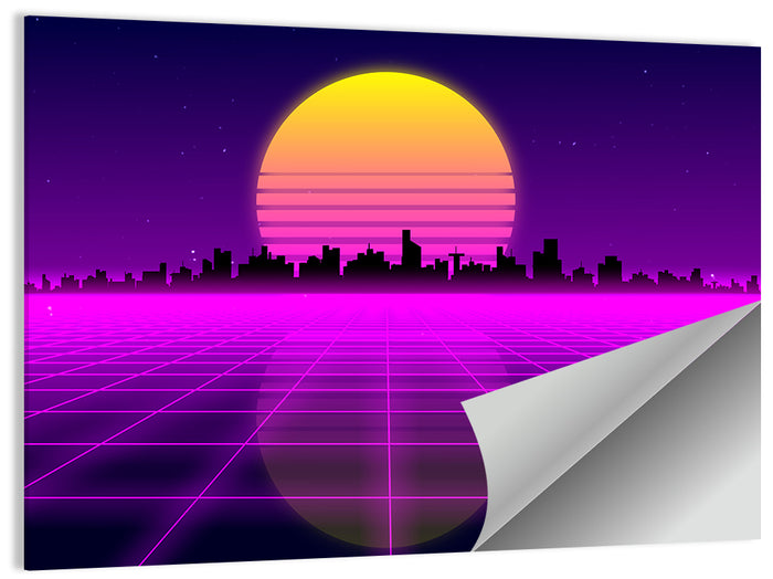 Neon Sunrise Skyline Wall Art as a poster print