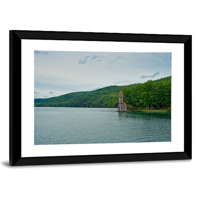 Otsego Lake View with Stone Tower Wall Art as a framed print