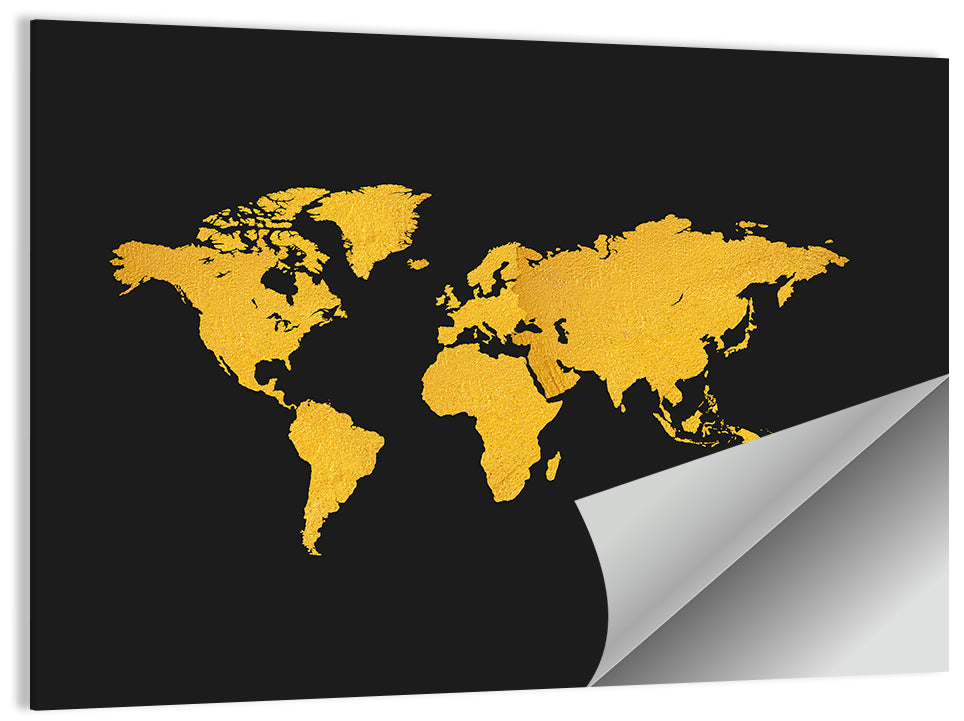 Gold Texture World Map Wall Art