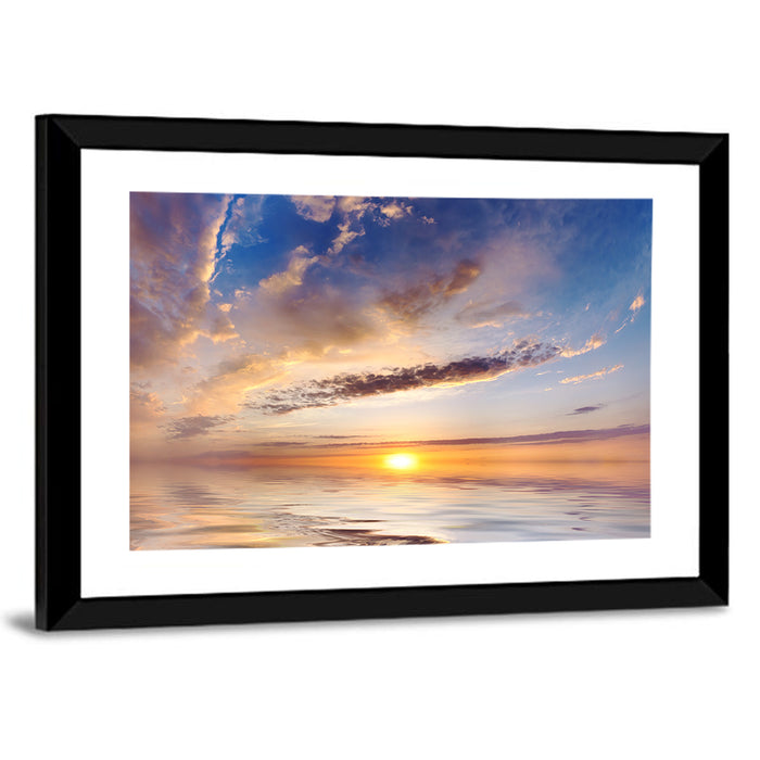 Sunlit Clouds Over Calm Sea Wall Art as a framed print