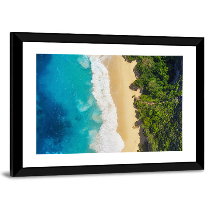 Aerial Turquoise Beach View Wall Art as a framed print