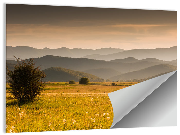 Golden Hour Countryside Hills Wall Art as a poster print