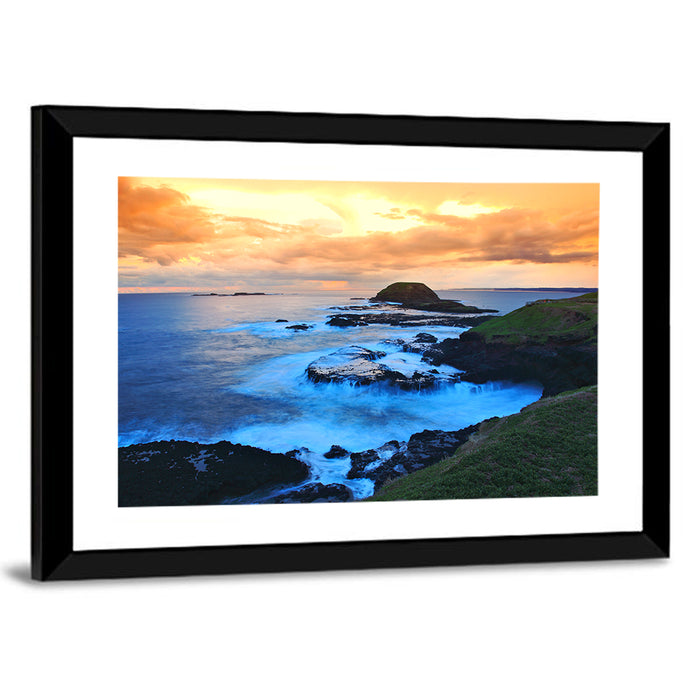 Phillip Island Cliffs at Sunset Wall Art as a framed print