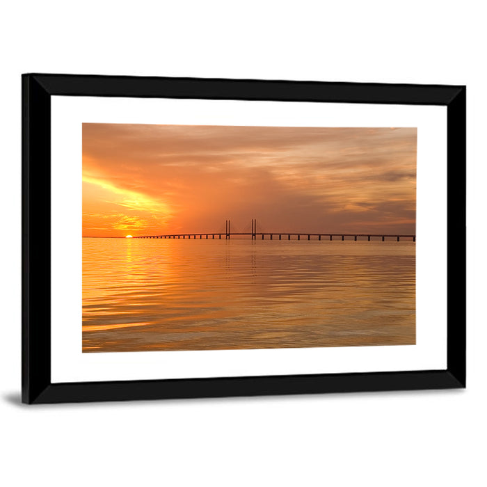 Øresund Bridge in Golden Light Wall Art as a framed print