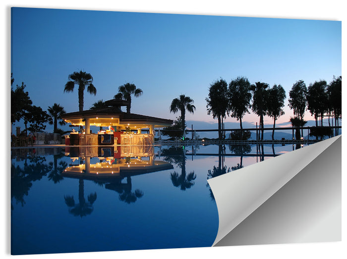 Twilight Poolside Bar Wall Art as a poster print