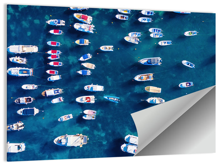 Aerial Boats Over Turquoise Sea Wall Art as a poster print