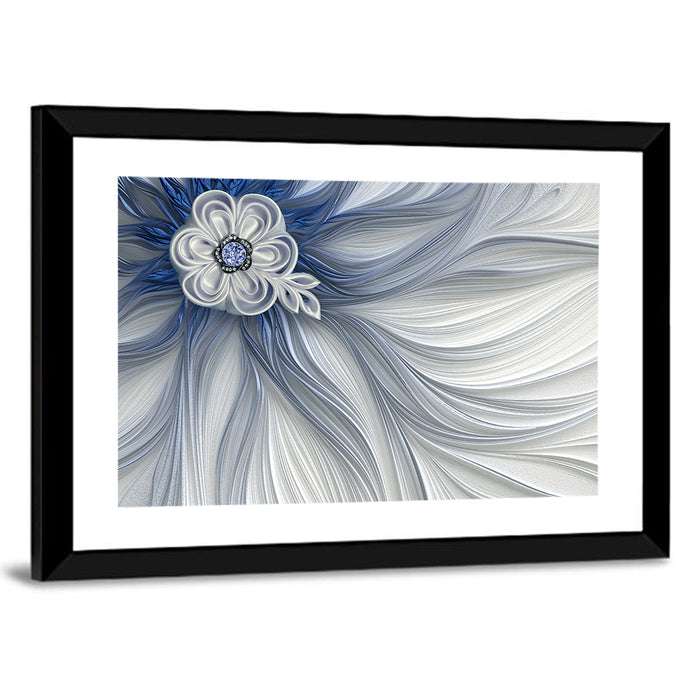 Fractal Flower with Blue Crystal Wall Art as a framed print
