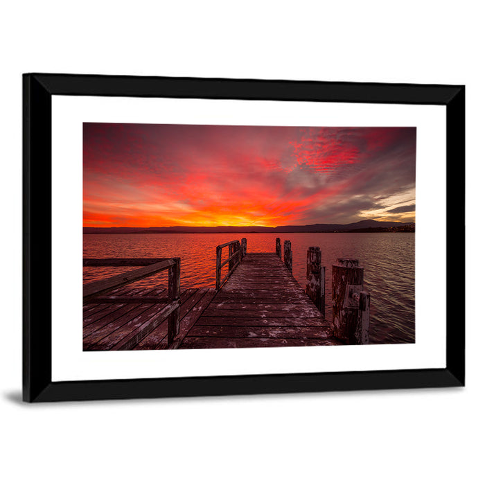 Lake Illawarra Jetty Sunset Wall Art as a framed print